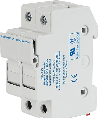 0091.0002, FSO DIN Rail Mount Fuse Holder 2 Pole for 10.3 x 38mm, 1000VDC Solar PV Fuse (ASO Series) 0091.0002, FSO DIN Rail Mount Fuse Holder 2 Pole for 10.3 x 38mm, 1000VDC Solar PV Fuse (ASO Series)